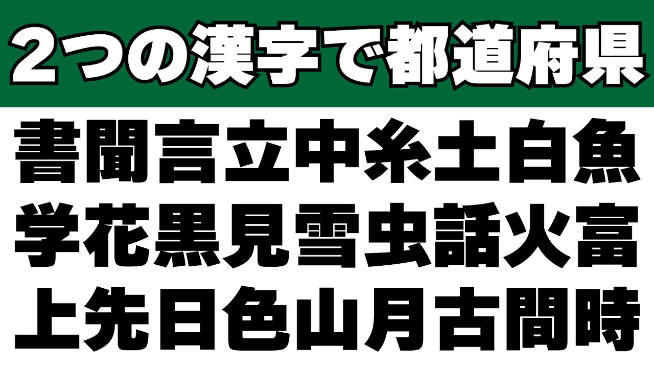 この中から漢字を2つ使って都道府県名を完成させてください