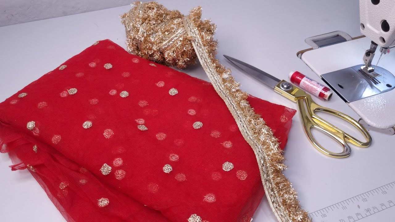 दुल्हन दुपट्टा/ Beautiful Bridal Dupatta Making / Designer Boutique Style Dupatta Making at home