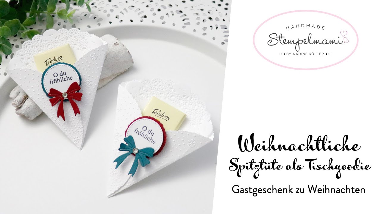 Weihnachtliche Spitztüte als Tischgoodie | Gastgeschenk zu Weihnachten | Landhauskranz | Basteln