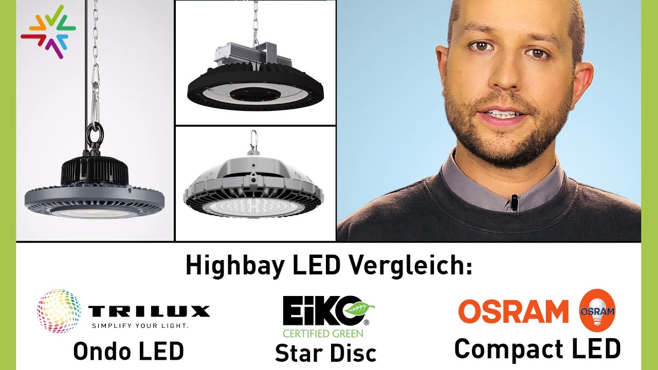 Vergleich LED Hallenspiegelleuchten/Highbay: EiKO EG Highbay, OSRAM Compact LED, TRILUX Ondo LED