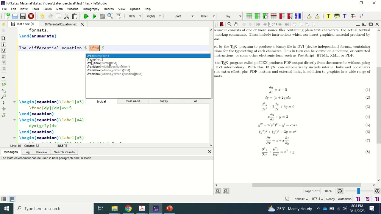 How to write Math equations in latex