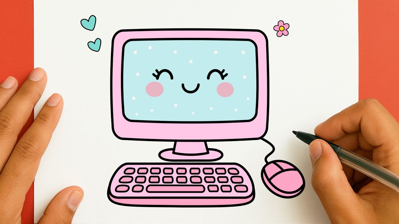 كيف ترسم كمبيوتر كيوت خطوة بخطوة / رسم سهل / تعليم الرسم للمبتدئين || How to draw a cute computer