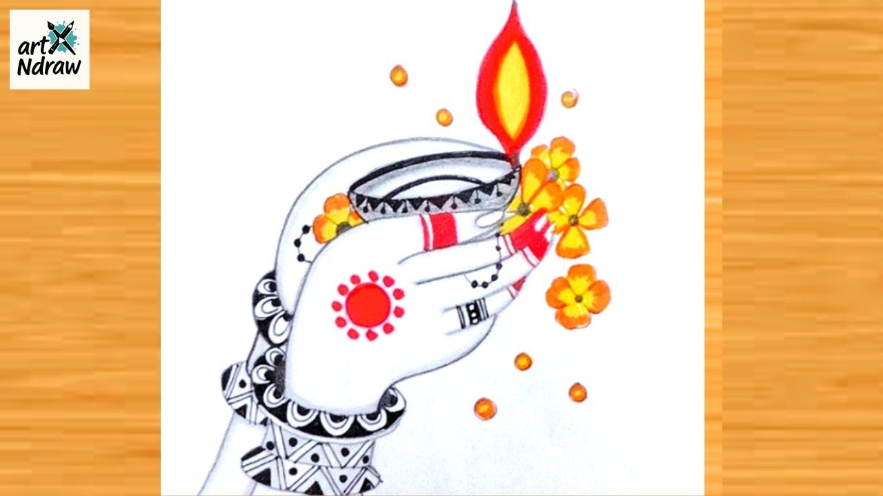 Diwali Drawing Easy and Beautiful | Diya & Rangoli Drawing | Diwali Drawing Easy 2025