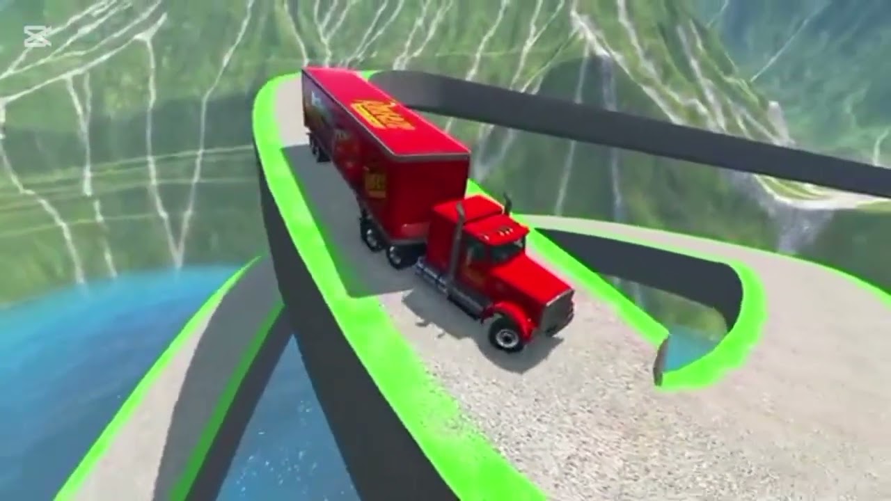 Impossible Spiral Bridge Crossing Cars Vs Cliff and Deep Water - BeamNG.Drive