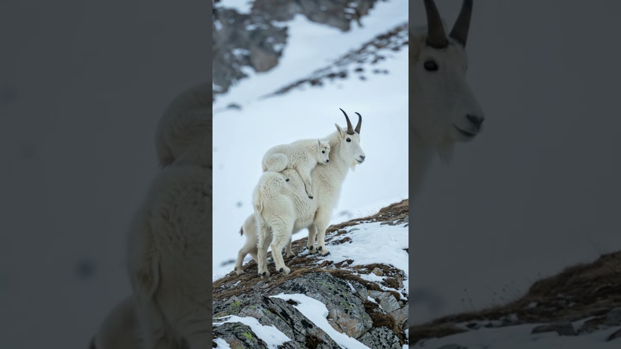 mountain Goat Love: Ibex Saves Her Baby on Snowy Cliff