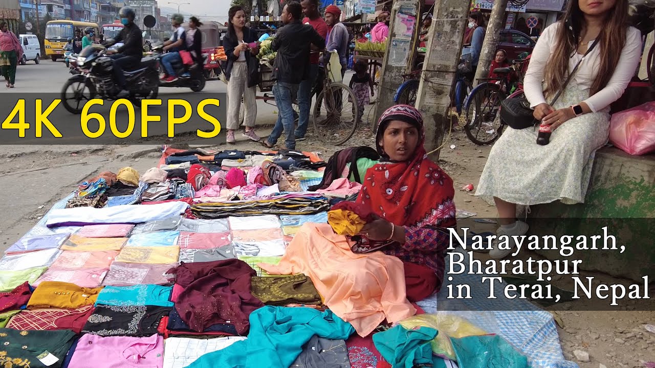 NEPAL WALING TOUR, STREET WALK IN  NARAYANGARH, BHARATPUR, TERAI, 4K60FPS