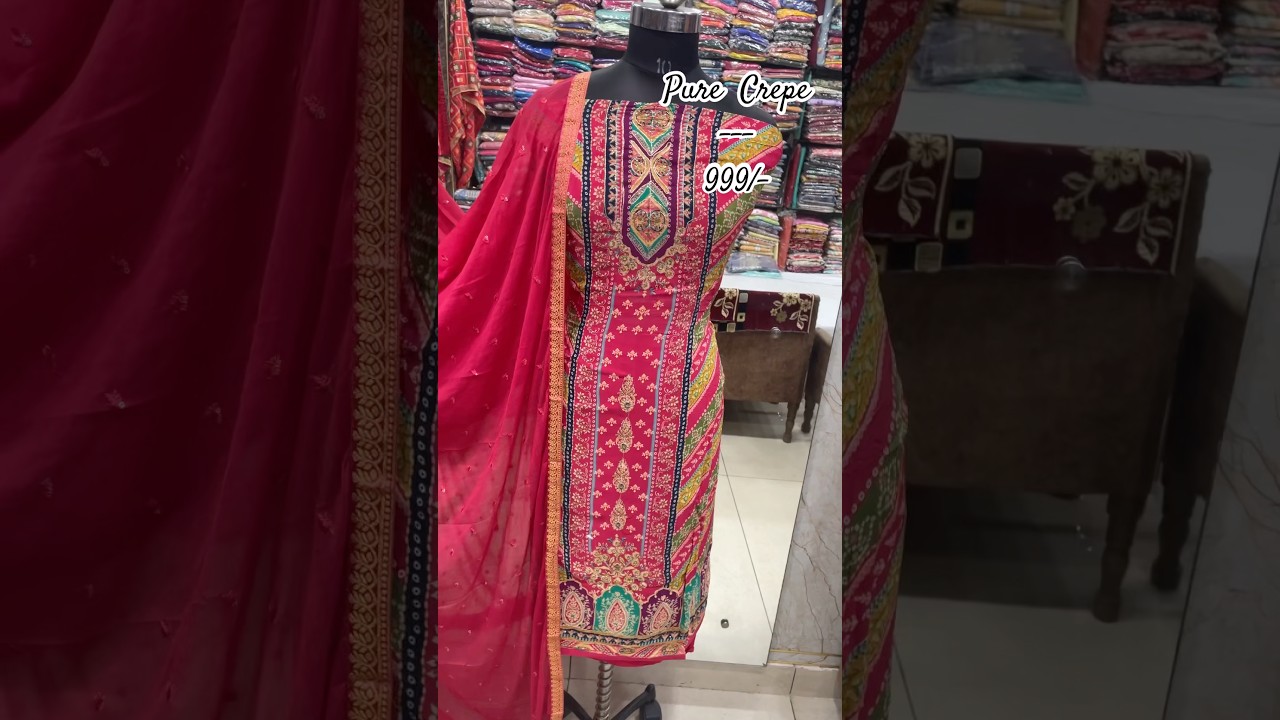 Pure Crepe Suits Pure Chiffon Dupatta Sequins Work 