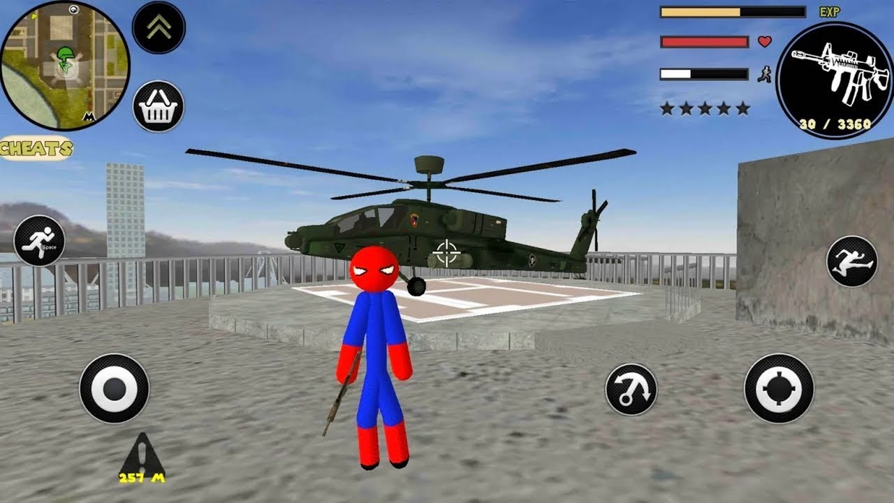 Spider Stickman Rope Hero Gangstar Crime + Helicopter (Android Gameplay)