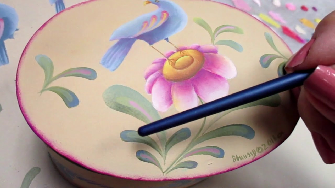 Learn to Paint a Folk Art Design with Strokes--Bluebird of Happiness Part 2