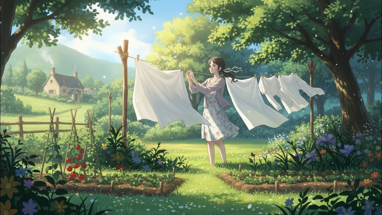 Laundry Swaying in the Spring Breeze 🌿 | A Calm Day in the Garden | Cozy Slow Living ASMR #viralasmr