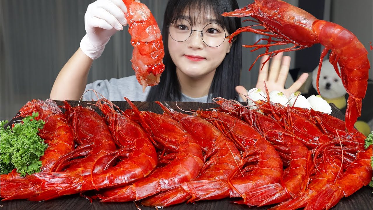 Гигантские красные креветки (креветки карабинеро) сырые креветки🦐Mukbang ASMR