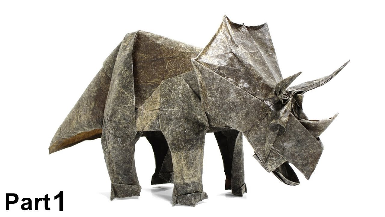 ORIGAMI TRICERATOPS TUTORIAL (Fumiaki Kawahata) PART 1 折り紙 トリケラトプス  DINOSAUR JURASSIC WORLD