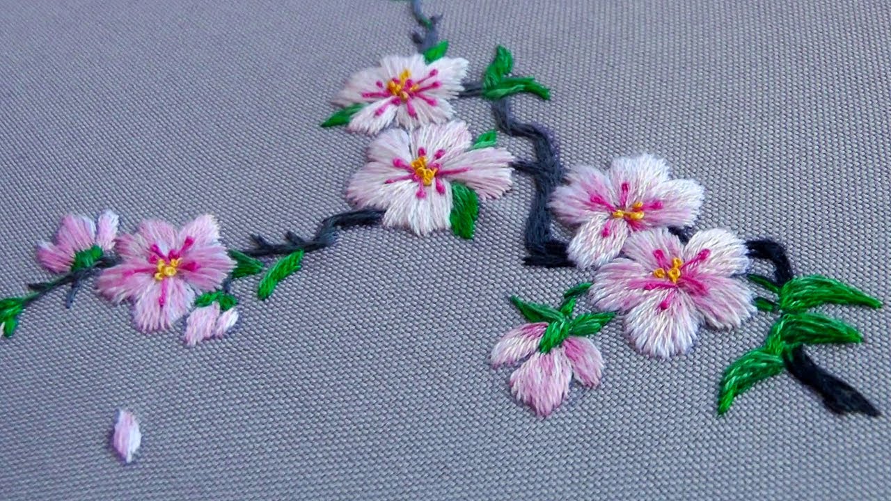 Вышивка гладью: Как вышить ветку сакуры
