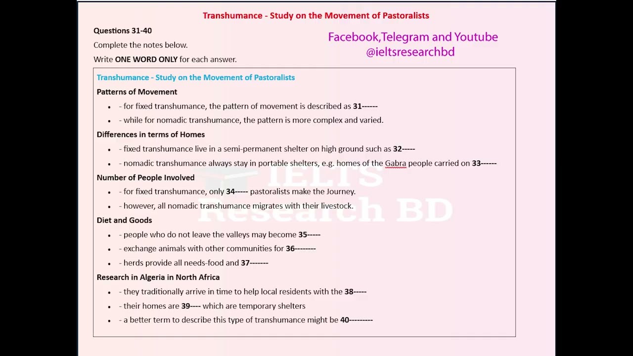Transhumance   Study on the Movement of Pastoralists part 4 IELTS Actual listening