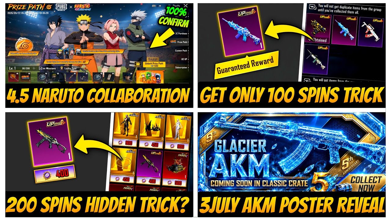 101% CONFIRM 🤯 4.5 NARUTO PRIZE PATH | GLACIER RETURN 3rd JULY | SEALED M416 & HONOR SPIN UMP TRICK