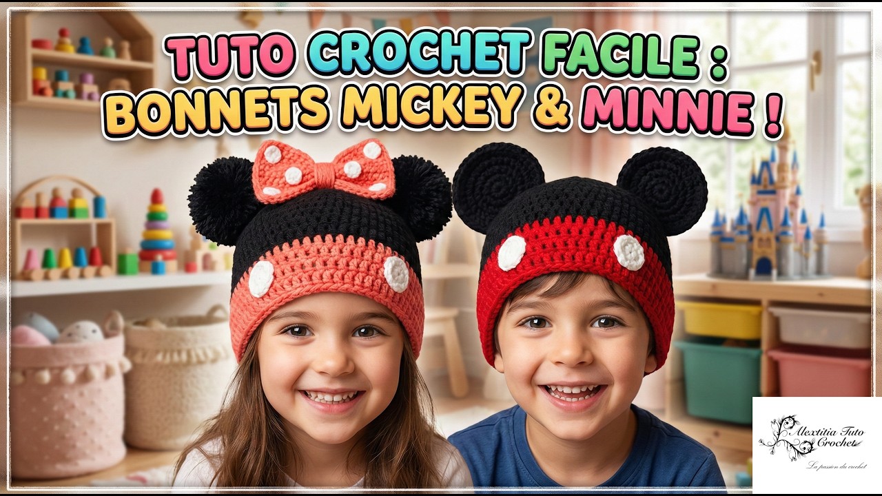 Tuto bonnet Minnie et Mickey au crochet
