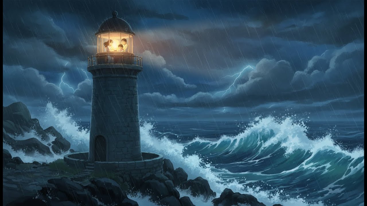 A Family Waiting Out a Typhoon in a Lighthouse 🌧️  Relaxing ASMR Ghibli style video 