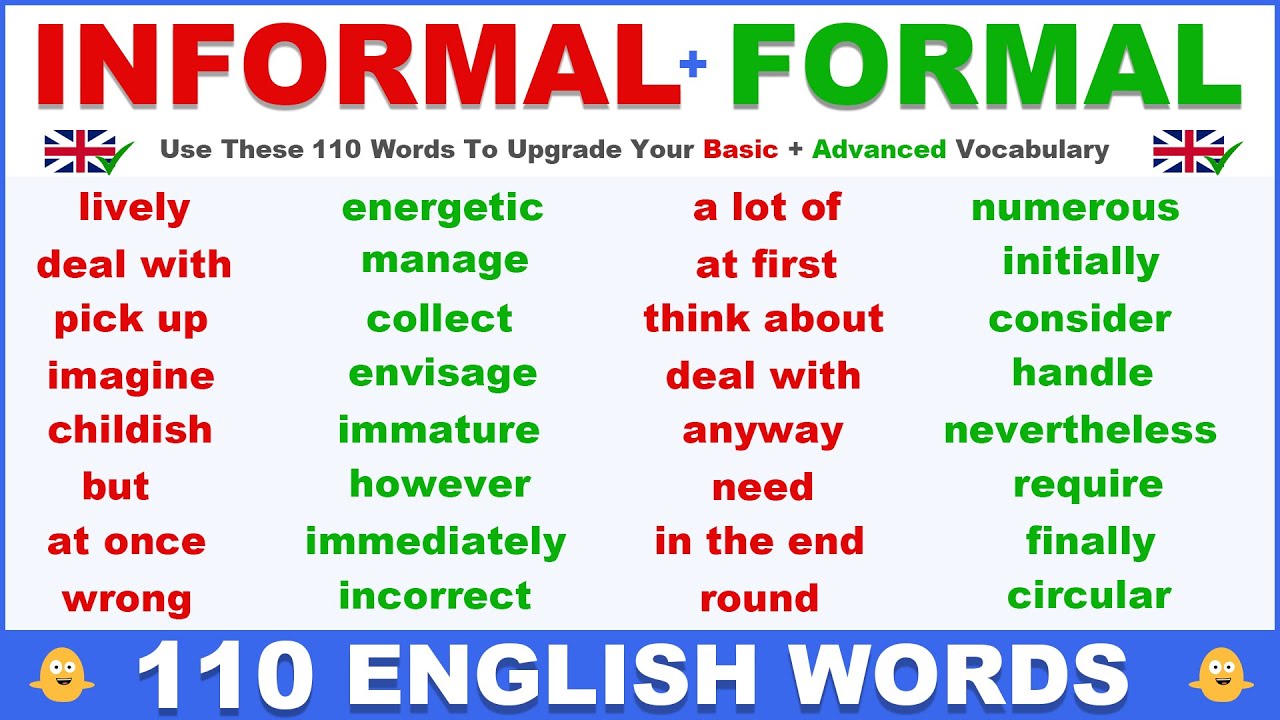 INFORMAL + FORMAL English Words! - Use These 110 Words To Upgrade Your Basic + Advanced Vocabulary
