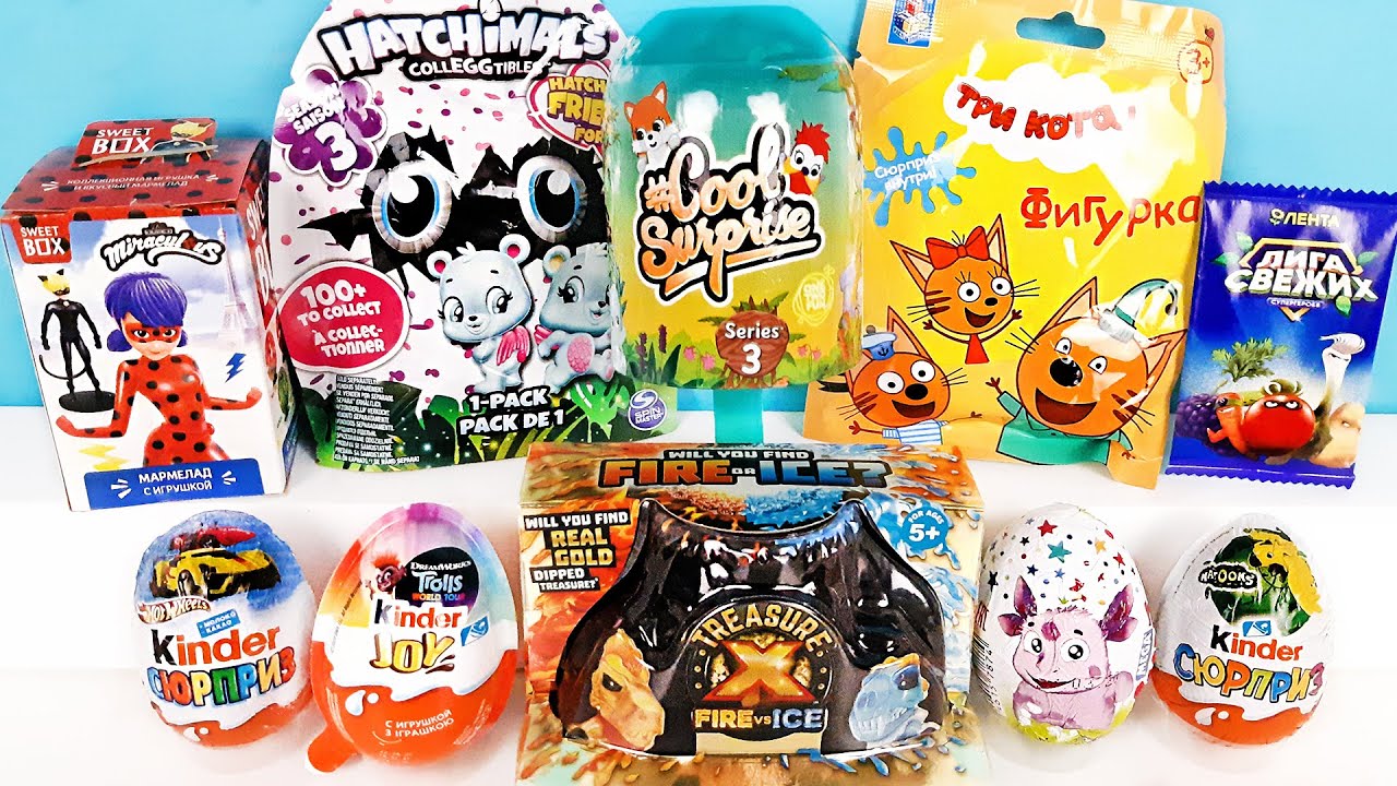СЮРПРИЗ MIX!  Леди Баг, Три кота, Лунтик, Акция Лента, Тролли, Машинки Unboxing Kinder Surprise