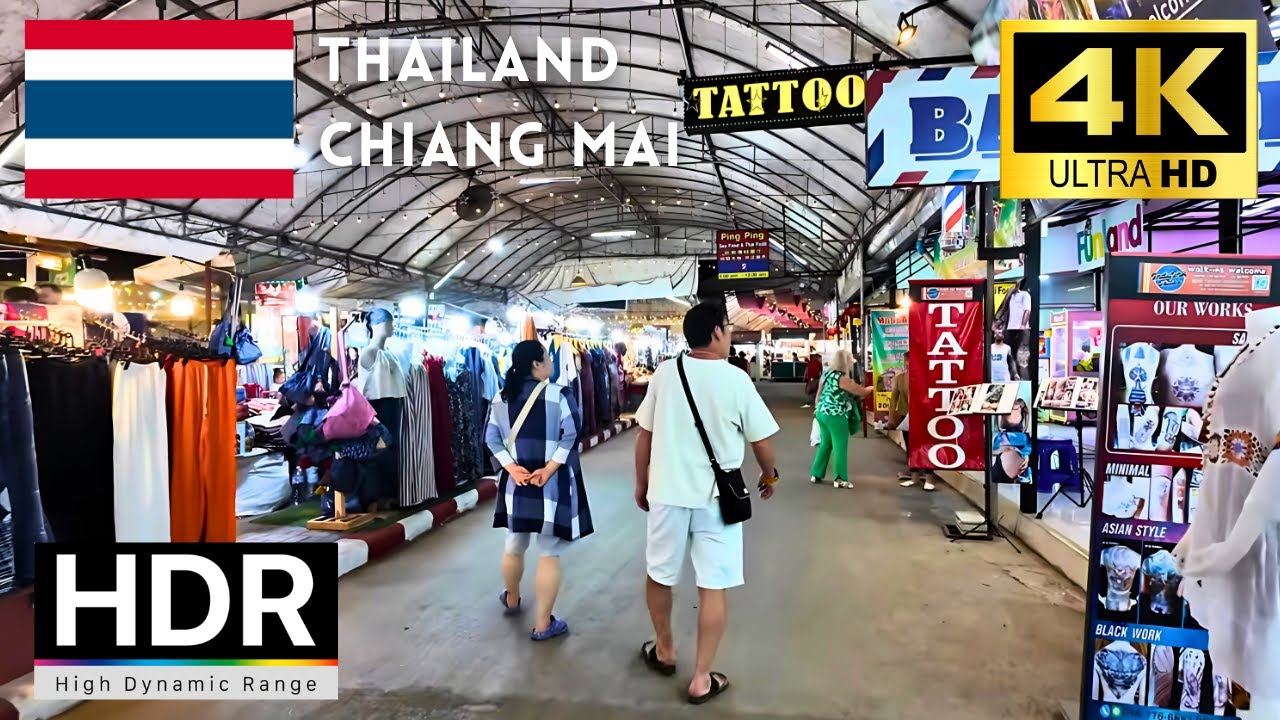 Chiang Mai Thailand Night Walk 4K – Main Roads and Side Streets