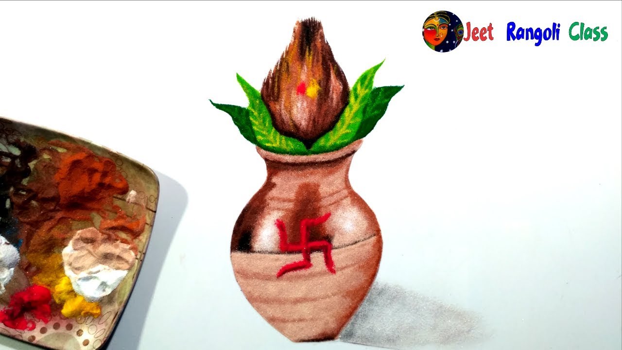 Learn to fill copper colour effect rangoli. कलश मे कॉपर कलर रंगोली भरना सीखे।