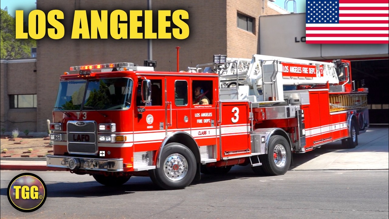 Los Angeles Fire Trucks Responding From Station 3!