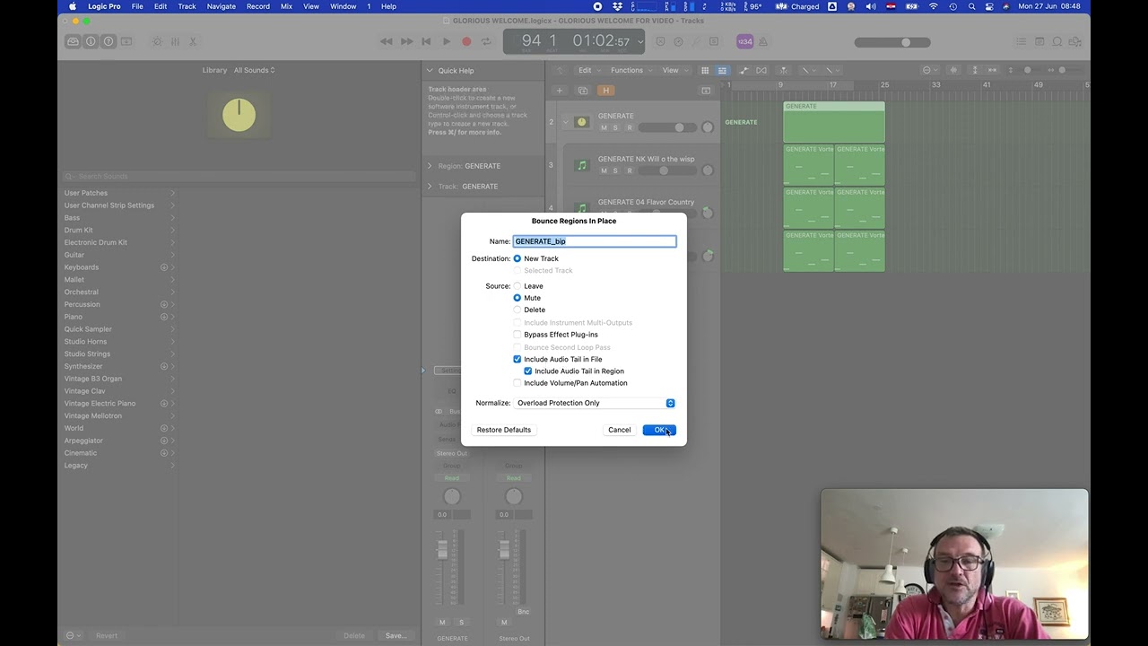 LOGIC X - HOW TO BOUNCE IN PLACE A TRACK STACK OR AUX BUS
