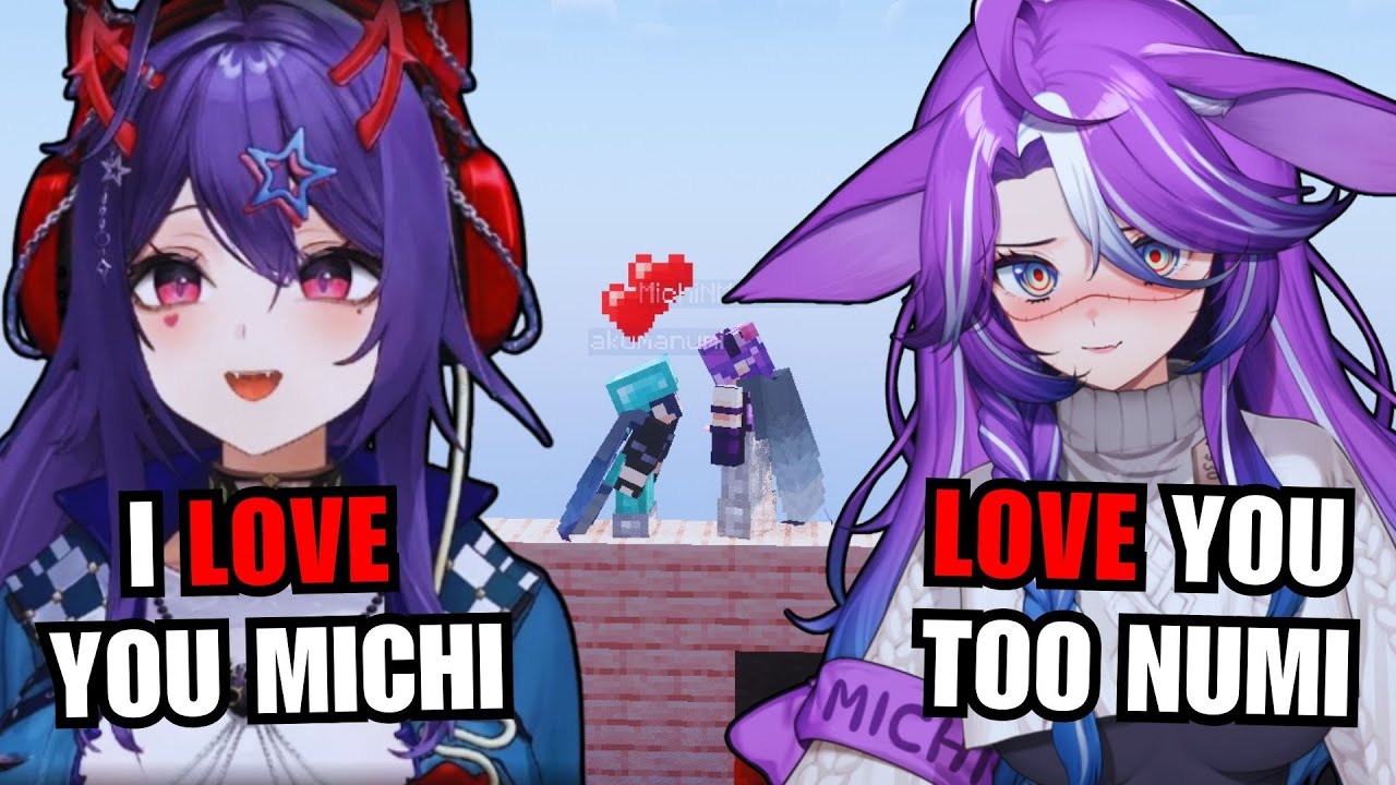 Numi Surprises Michi with Purple Yuri Art She Built in Minecraft