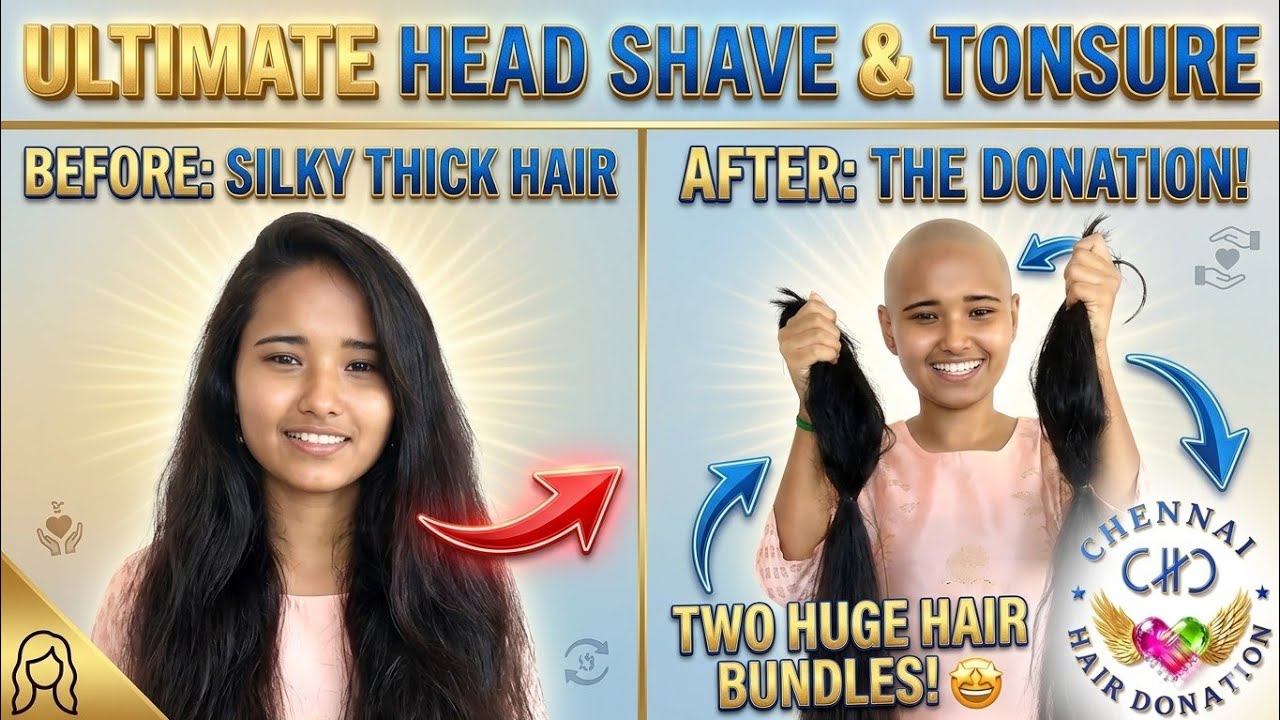 South Indian girl headshave at home | Long hair shave | Razor sounds | Chennai Hair Donation