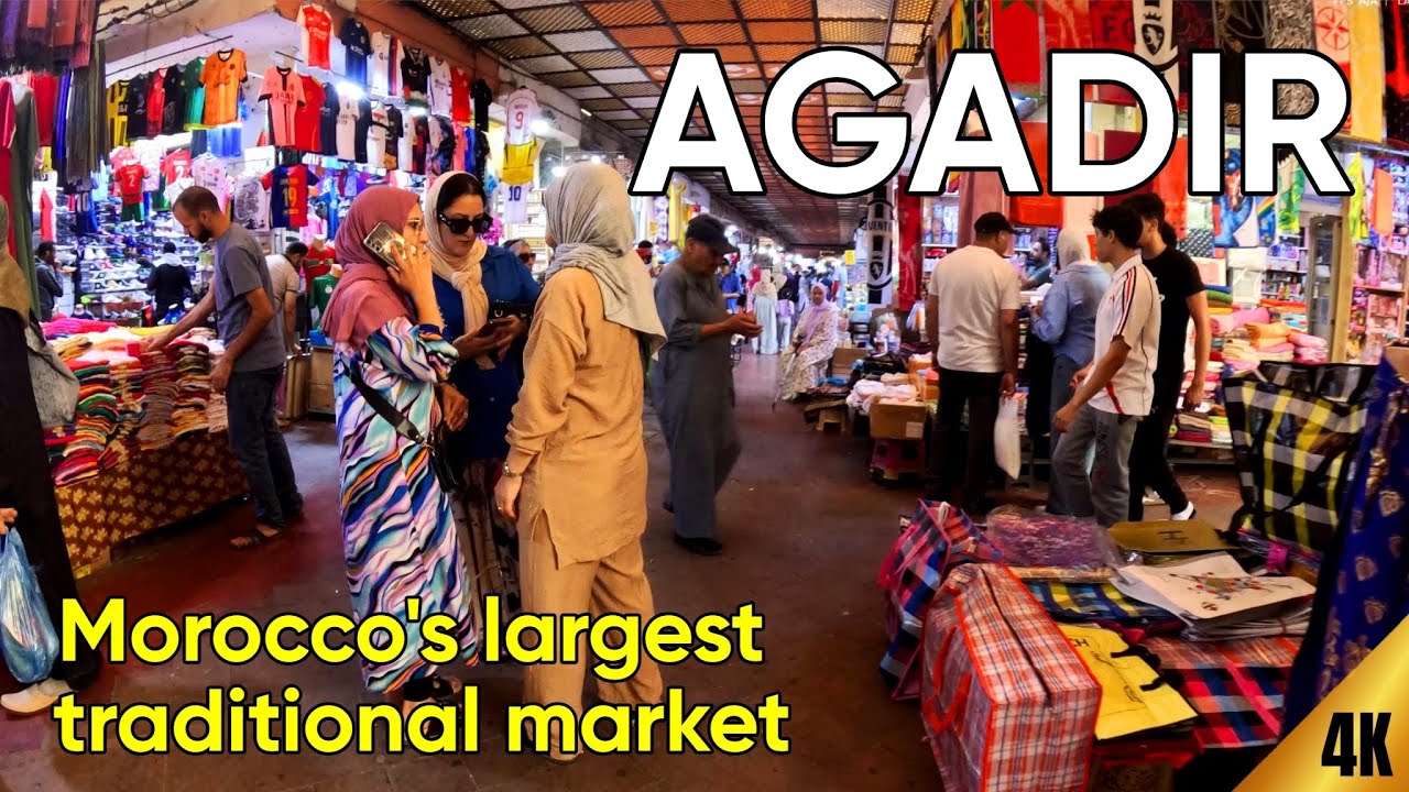 [4K] Morocco's Biggest Souk in stunning Agadir City Walk: Bus Terminal to Agadir Bay | 2025