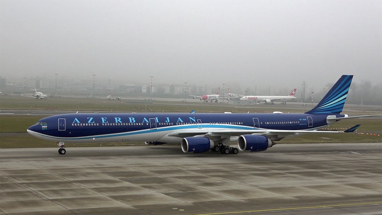 Azerbaijan Airbus A340 at Zurich airport in Switzerland