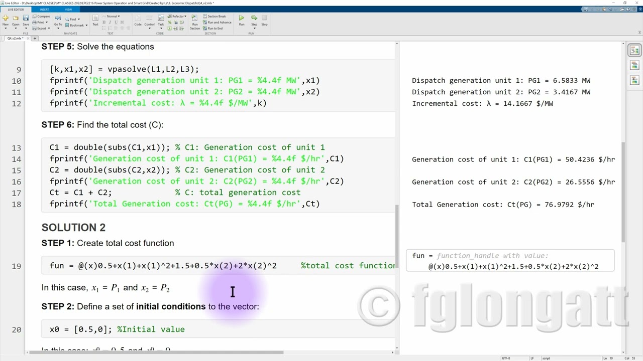 Depacho Economico Ejemplo 1  Parte II - Espanol- Usando MATLAB Live Script. Dos metodos