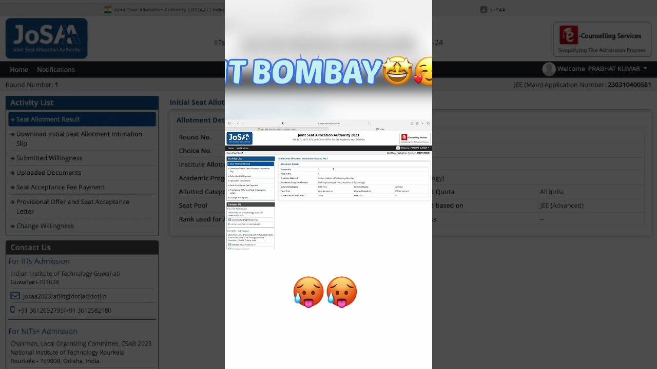 JOSAA Counselling Round 1 Result | IIT BOMBAY | Seat Allotment |#jeeadvance2023 #iitbombay