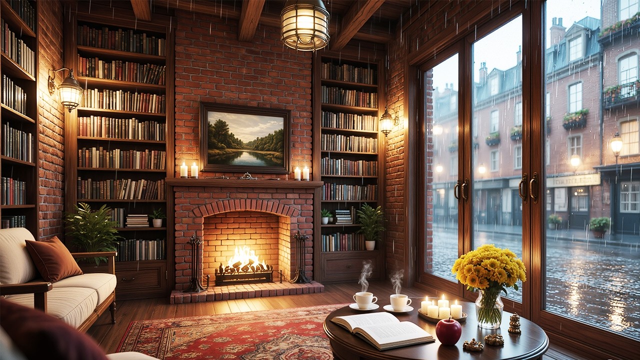 February Rain & Fireplace Café ☕ Soft Jazz Piano for Calm Productivity