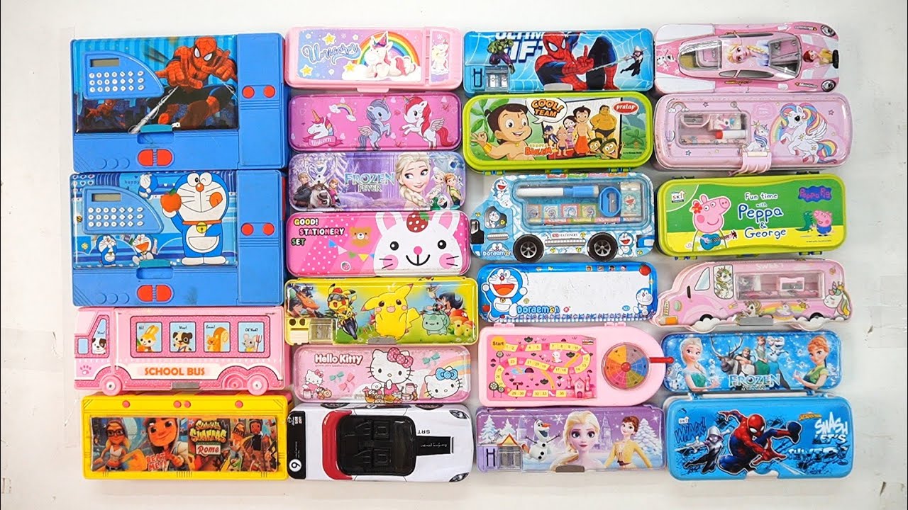 cute unicorn stationery collection 🥳 geometry, hello kitty, pencil box, sharpener, unicorn 