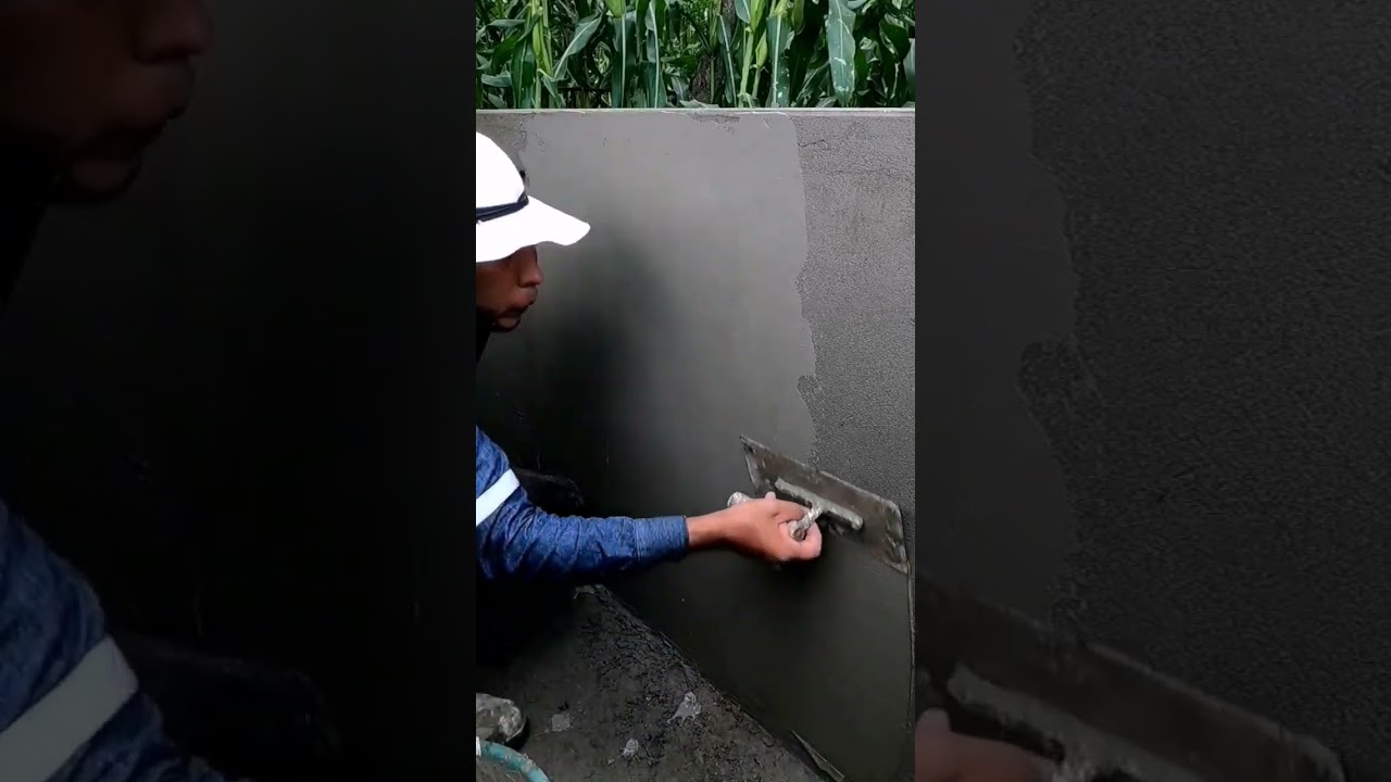 empastando con CEMENTO PURO en pared de mini cisterna