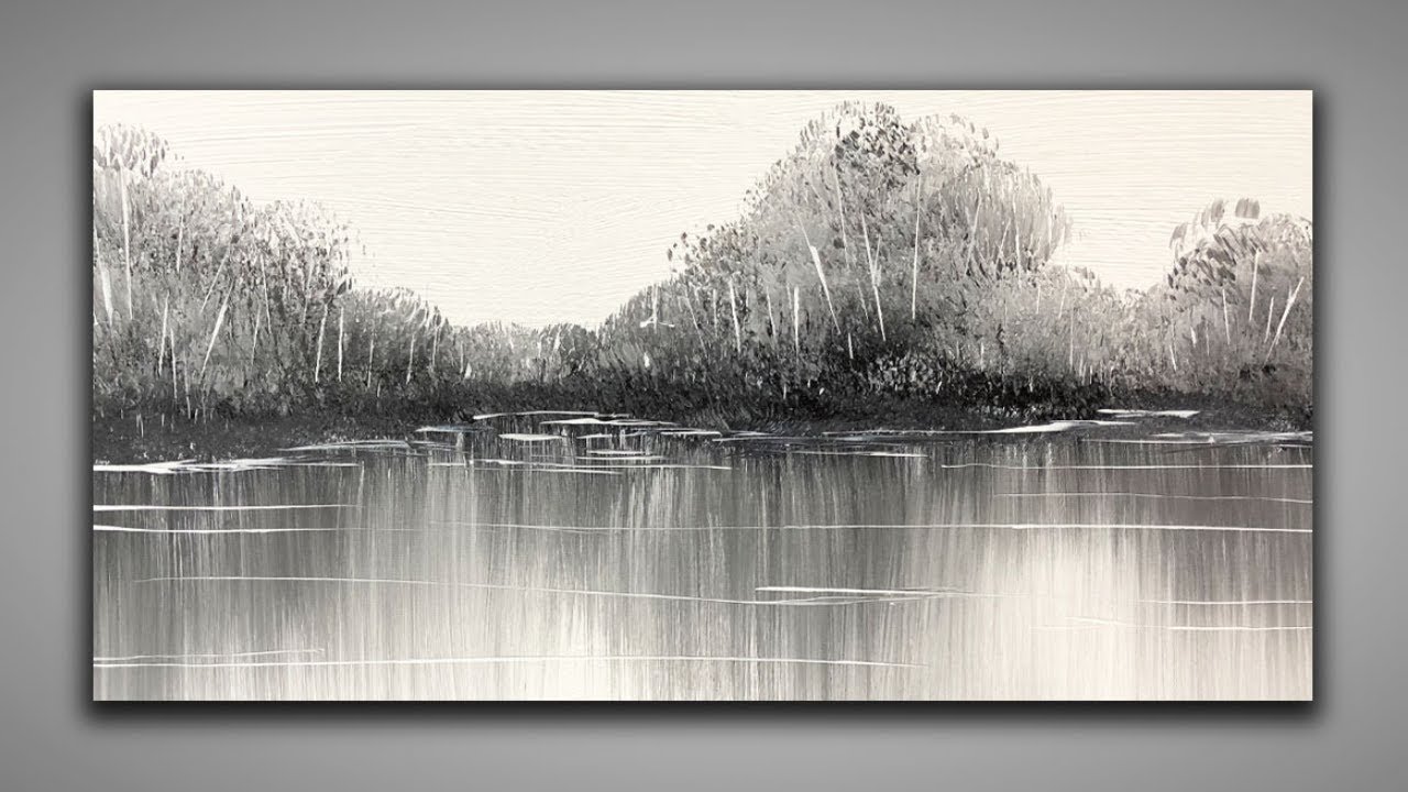 Black & White / EASY Landscape / 147 / Relaxing / For Beginners / Abstract Painting / Demonstration