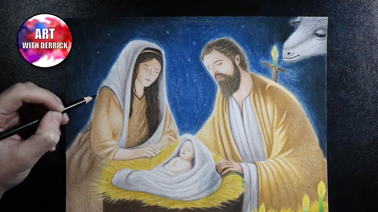 Drawing Baby Jesus Christmas Nativity with Colored Pencil & Pastel
