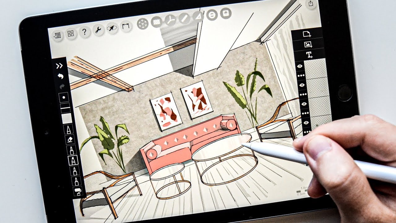 How to Draw 1-point INTERIOR PERSPECTIVE on iPad (Easy Tutorial)