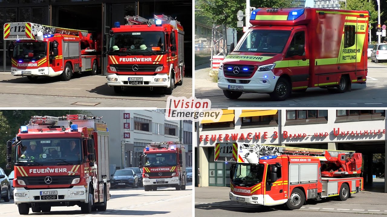 [Ein Filmtag in München] Einsatzfahrten von Feuerwehr, Rettungsdienst und Polizei in München