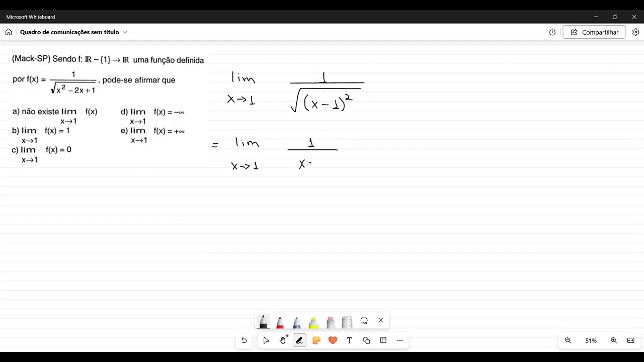 (Mack-SP) Sendo f: R – {1} → R uma função definida por f(x) = 1)/√(x -2x +1), pode-se afirmar que