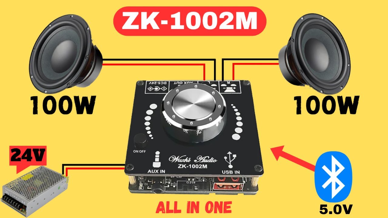 ZK-1002M 100W+100W Amplifier Board With 5.0 Bluetooth Module
