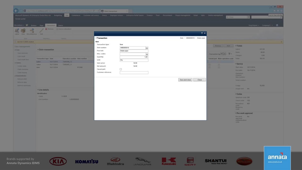 Annata Dynamics IMS Demo: Warranty