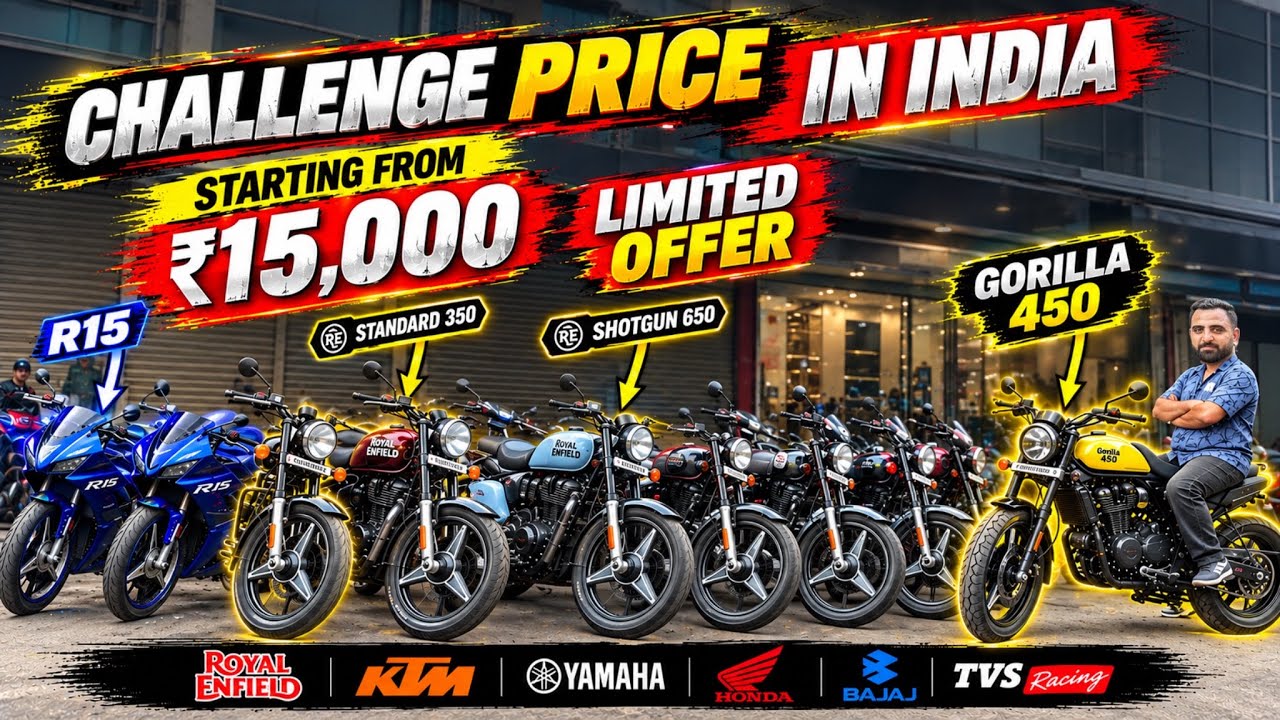 🔥Challenge Price in India Bikes Starting From ₹15,000😱Bullet Standard 350 Shotgun 650 Gorilla 450?