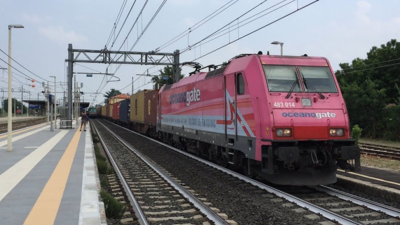 TRENI MERCI VELOCISSIMI IN TRANSITO A CASTELBOLOGNESE IL 3/7/2018:DOPPIE,PRIVATI & E652.003 OLD!