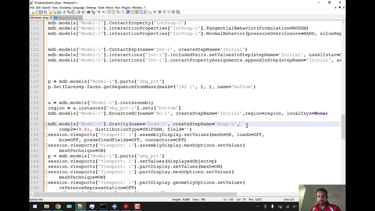 ABAQUS interactions, boundaries, mesh and job submission using Python scripting and Macro manager