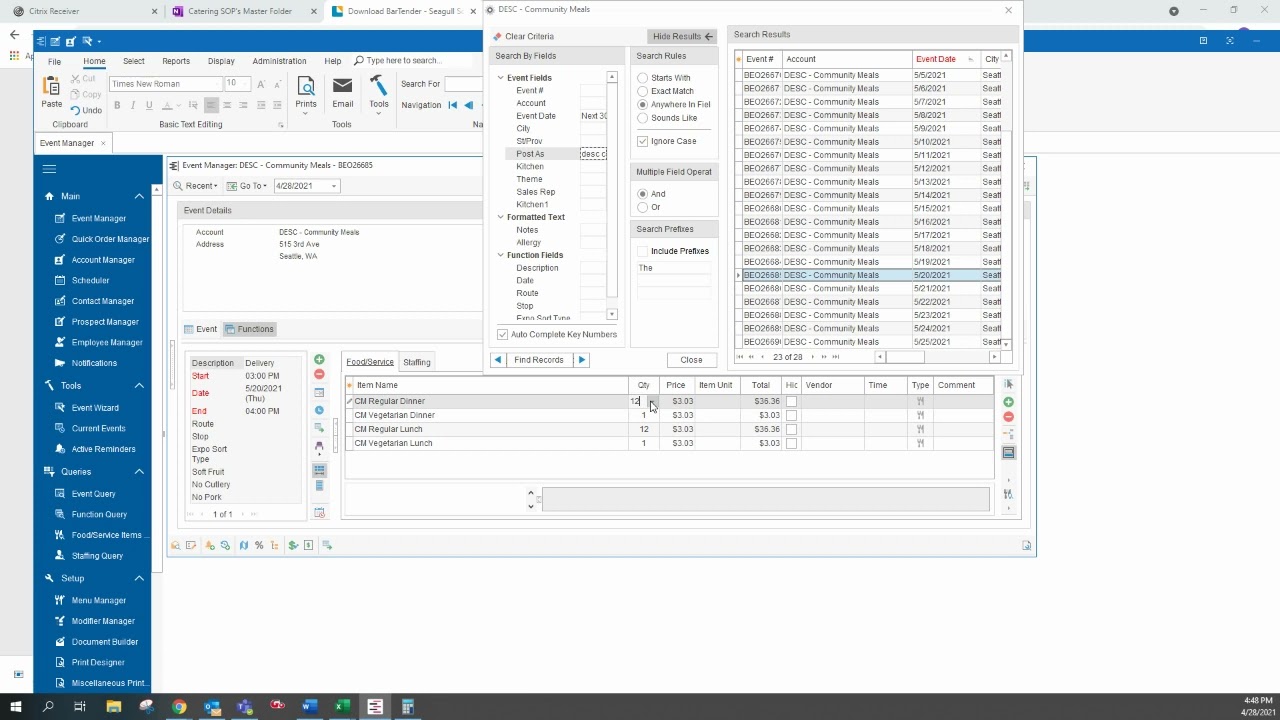 How to Change an Order in Caterease