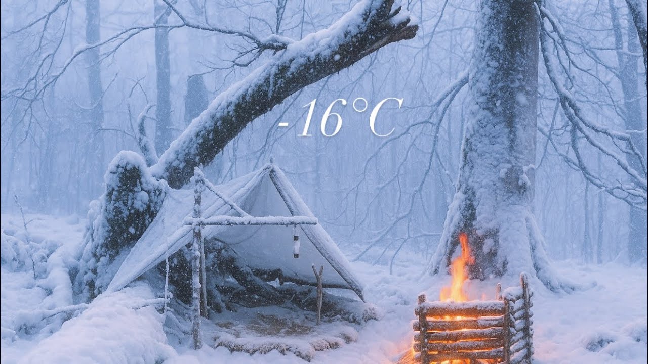 Extreme Winter Survival in Rain and Snow | Solo Bushcraft in the Wild Forest at -16°C with Fire 