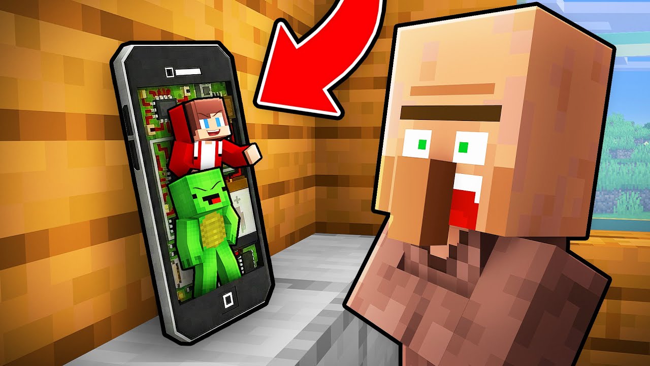 How JJ and Mikey Hide Inside Phone To Prank Villager in Minecraft (Maizen)
