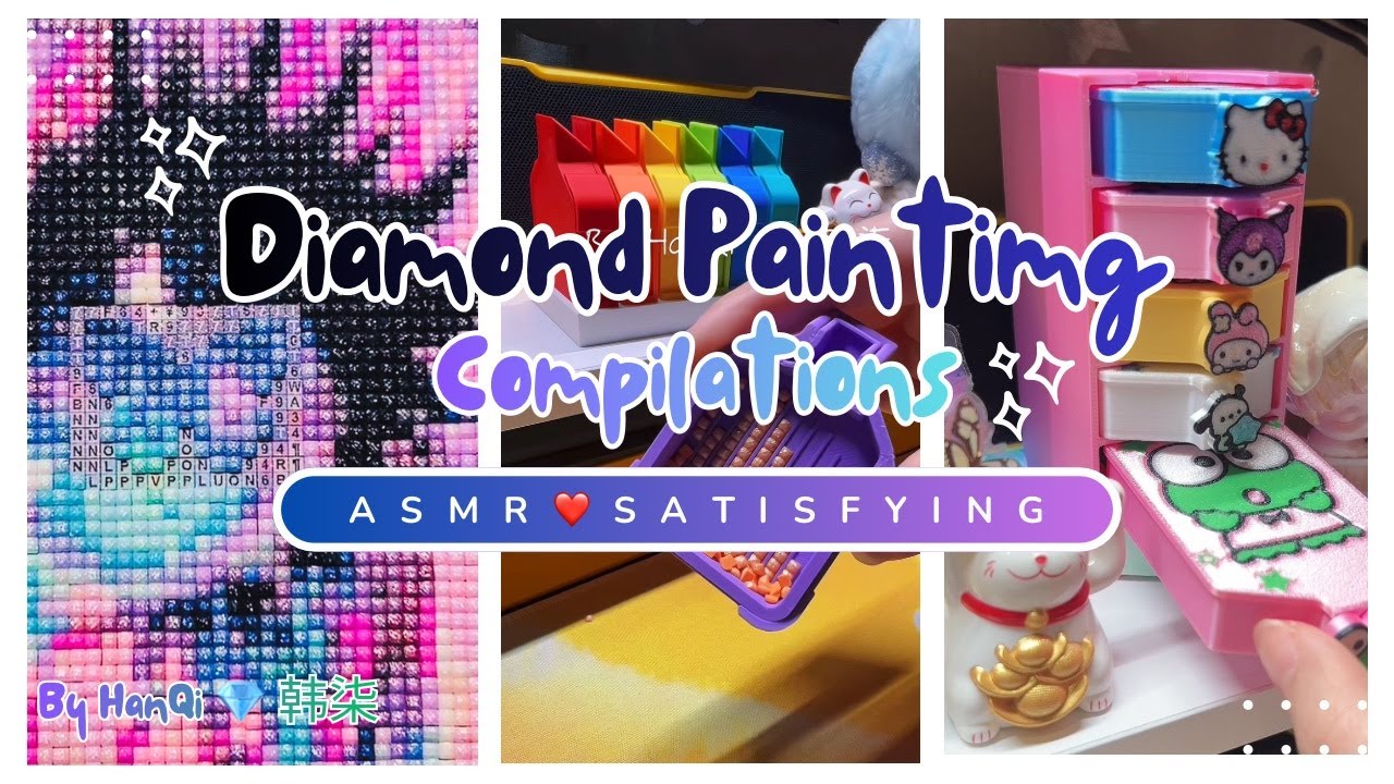 🌈 9 Minutes of Full Fairy Dust Beads Diamond Painting ASMR 💎 No Talking ✨ Canvas 2